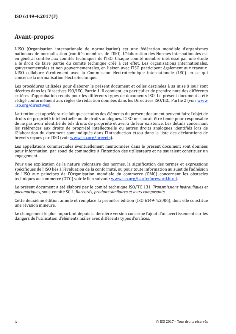 ISO 6149-4:2017 ISO 6149-4:2017 - Raccordements pour transmissions hydrauliques et applications générales — Orifices et éléments mâles à filetage métrique ISO 261 et joint torique — Partie 4: Dimensions, conception, méthodes d'essai et exigences des bouchons d'orifice à six pans externes et à six pans internes/9/2017 - Page 4 preview
