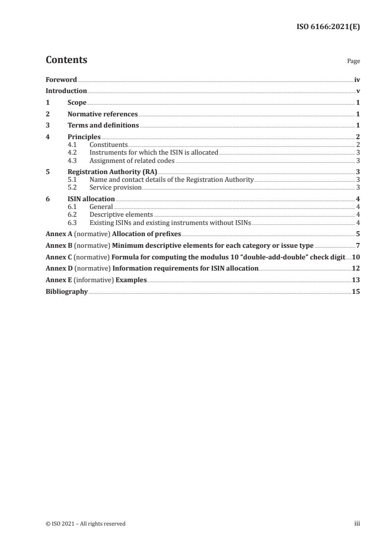 ISO 6166:2021 ISO 6166:2021 - Financial services — International securities identification number (ISIN)/2/2021 - Page 3 preview