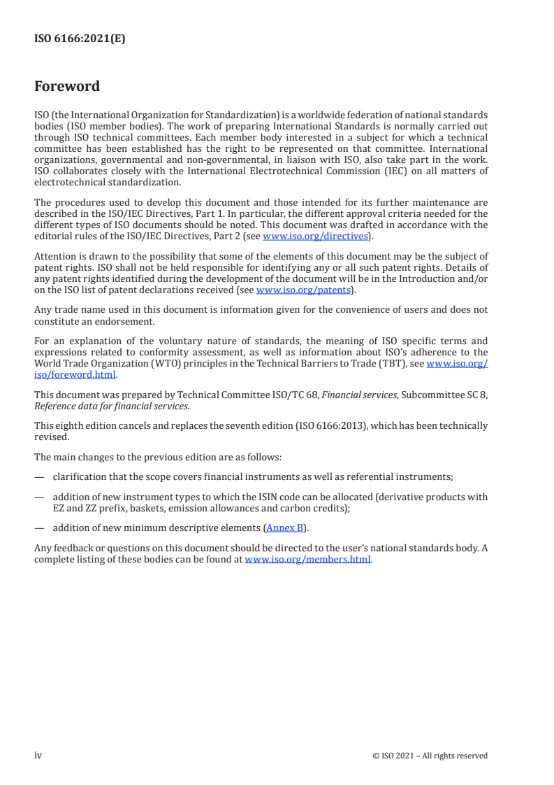 ISO 6166:2021 ISO 6166:2021 - Financial services — International securities identification number (ISIN)/2/2021 - Page 4 preview