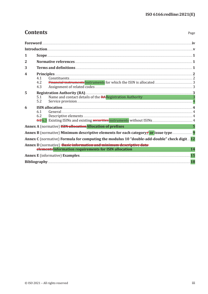 ISO 6166:2021 REDLINE ISO 6166:2021 - Financial services — International securities identification number (ISIN)/2/2021 - Page 3 preview