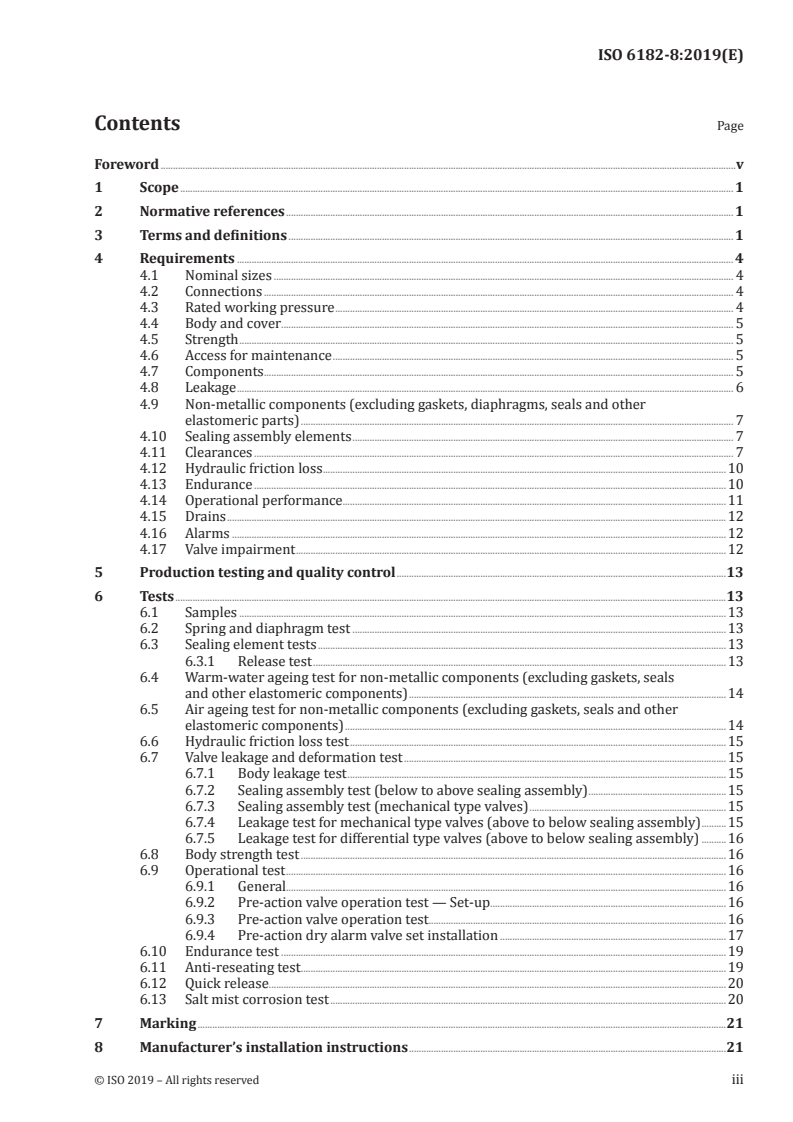 ISO 6182-8:2019 ISO 6182-8:2019 - Fire protection — Automatic sprinkler systems — Part 8: Requirements and test methods for pre-action dry alarm valves/29/2019 - Page 3 preview