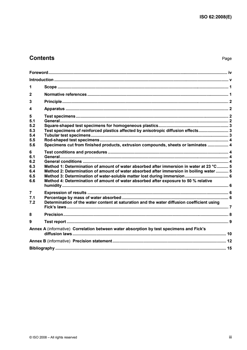 ISO 62:2008 ISO 62:2008 - Plastics — Determination of water absorption/1/2008 - Page 3 preview