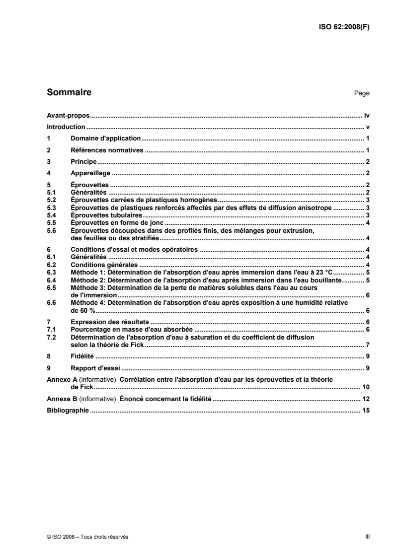 ISO 62:2008 ISO 62:2008 - Plastiques — Détermination de l'absorption d'eau/1/2008 - Page 3 preview