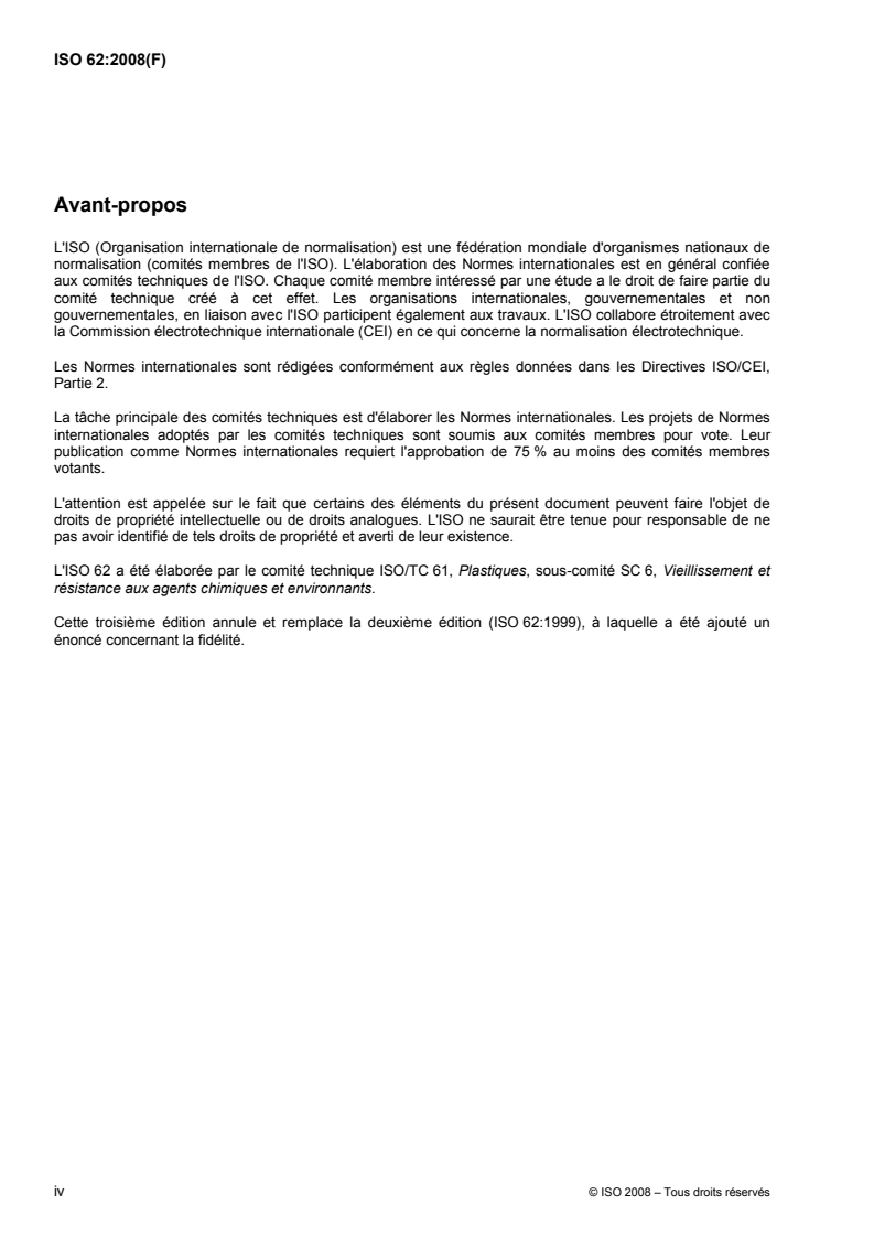 ISO 62:2008 ISO 62:2008 - Plastiques — Détermination de l'absorption d'eau/1/2008 - Page 4 preview