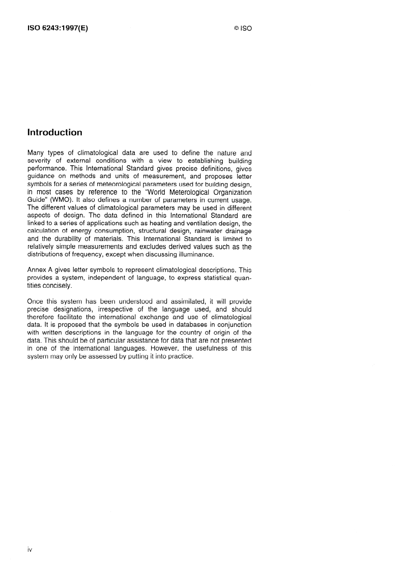ISO 6243:1997 ISO 6243:1997 - Climatic data for building design — Proposed system of symbols/3/1997 - Page 4 preview