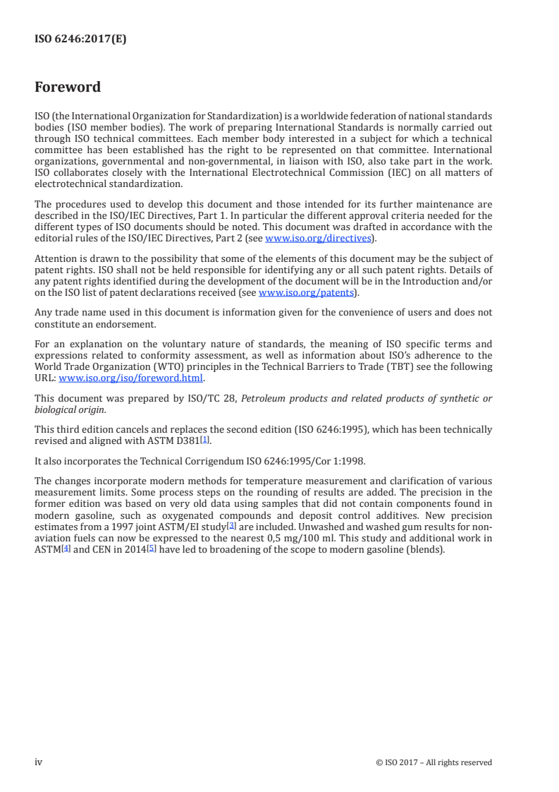 ISO 6246:2017 ISO 6246:2017 - Petroleum products — Gum content of fuels — Jet evaporation method/17/2017 - Page 4 preview