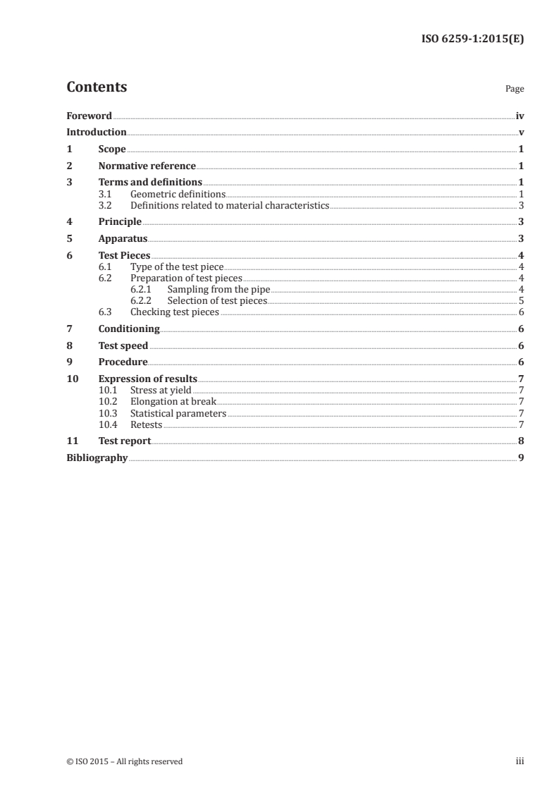 ISO 6259-1:2015 ISO 6259-1:2015 - Thermoplastics pipes — Determination of tensile properties — Part 1: General test method/26/2015 - Page 3 preview