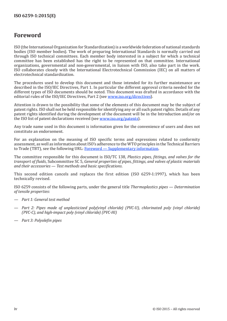 ISO 6259-1:2015 ISO 6259-1:2015 - Thermoplastics pipes — Determination of tensile properties — Part 1: General test method/26/2015 - Page 4 preview