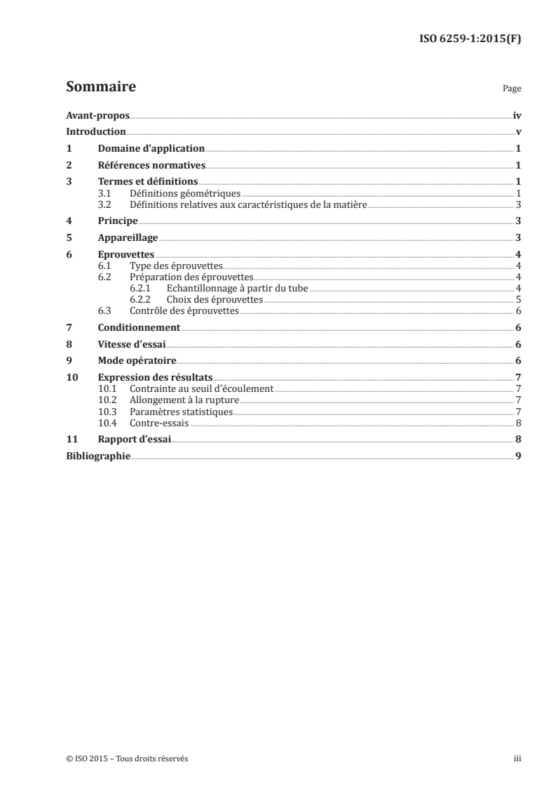 ISO 6259-1:2015 ISO 6259-1:2015 - Tubes en matières thermoplastiques — Détermination des caractéristiques en traction — Partie 1: Méthode générale d'essai/26/2015 - Page 3 preview