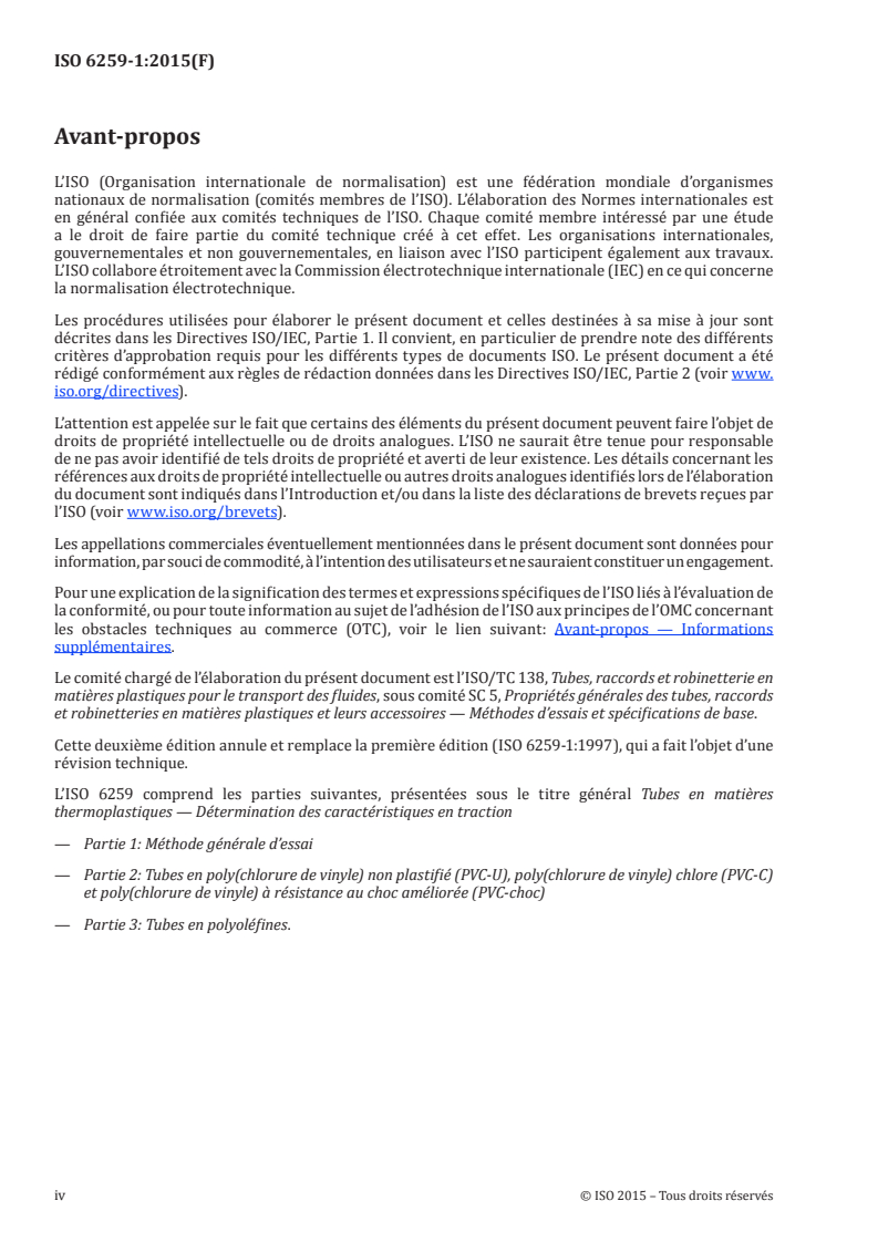 ISO 6259-1:2015 ISO 6259-1:2015 - Tubes en matières thermoplastiques — Détermination des caractéristiques en traction — Partie 1: Méthode générale d'essai/26/2015 - Page 4 preview