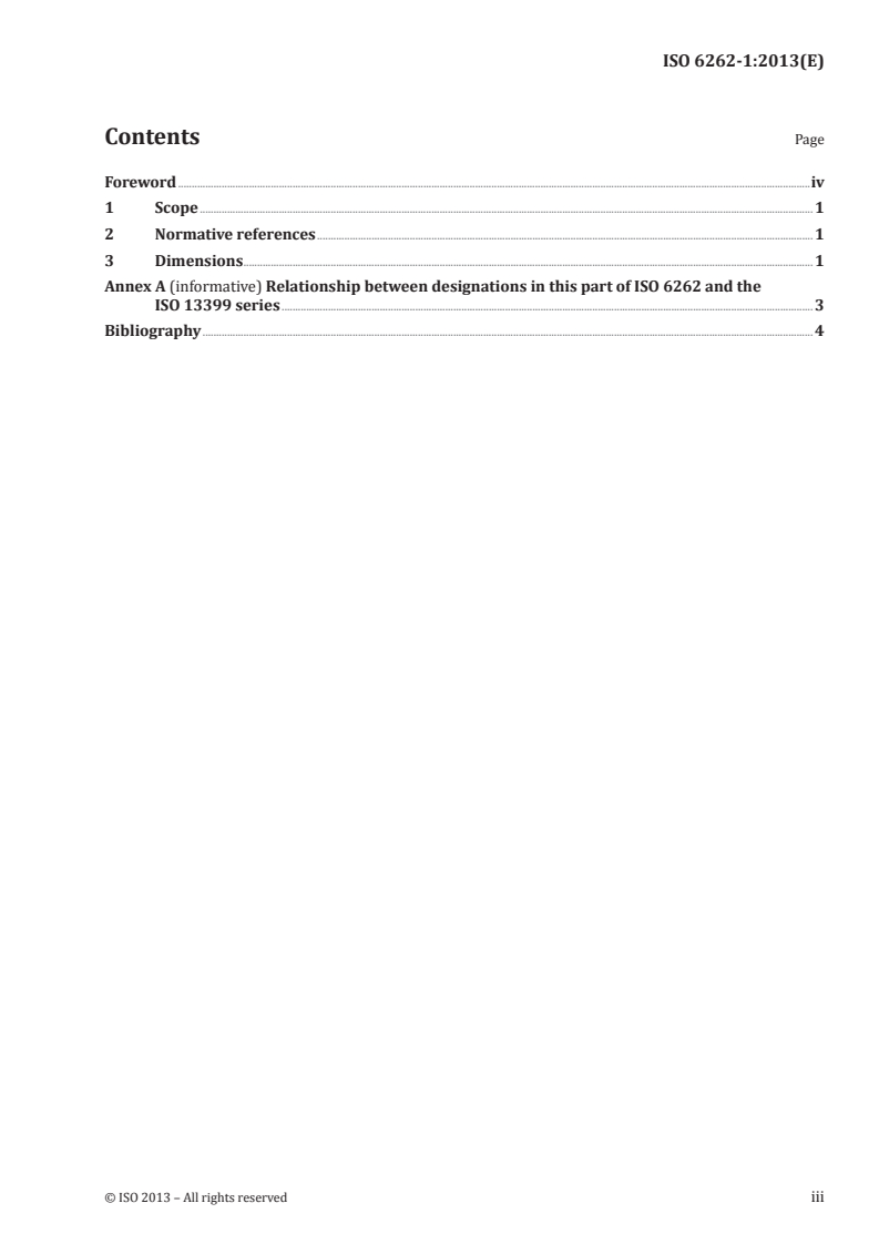 ISO 6262-1:2013 ISO 6262-1:2013 - End mills with indexable inserts — Part 1: End mills with flatted cylindrical shank/3/2013 - Page 3 preview