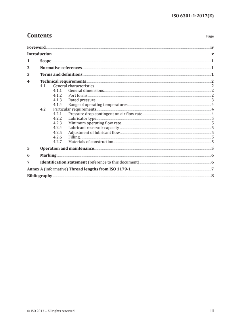 ISO 6301-1:2017 ISO 6301-1:2017 - Pneumatic fluid power — Compressed-air lubricators — Part 1: Main characteristics to be included in supplier's literature and product-marking requirements/3/2017 - Page 3 preview