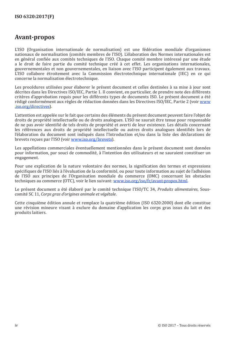 ISO 6320:2017 ISO 6320:2017 - Corps gras d'origines animale et végétale — Détermination de l'indice de réfraction/2/2017 - Page 4 preview