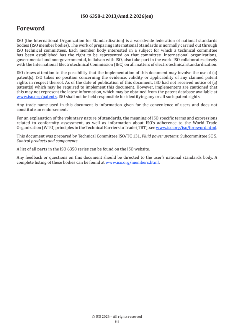 ISO 6358-1:2013/Amd 2:2026 ISO 6358-1:2013/Amd 2:2026 - Pneumatic fluid power — Determination of flow-rate characteristics of components using compressible fluids — Part 1: General rules and test methods for steady-state flow — Amendment 2: Evaluation of measurement uncertainty - Page 3 preview