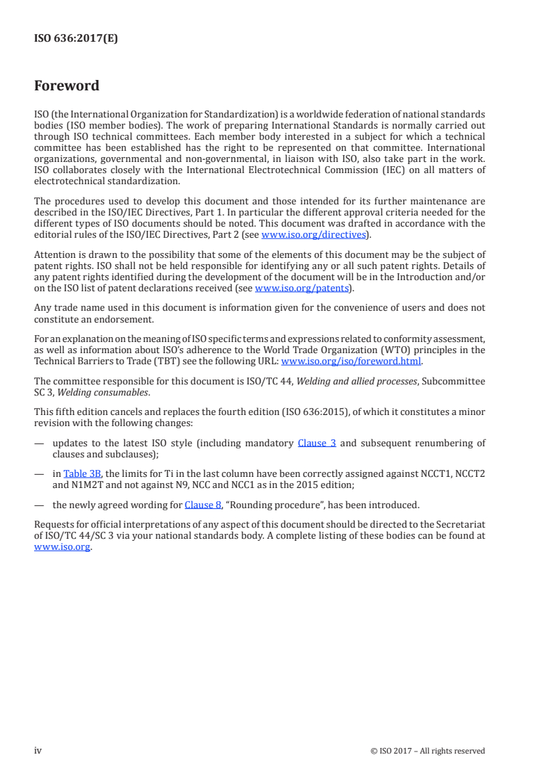 ISO 636:2017 ISO 636:2017 - Welding consumables — Rods, wires and deposits for tungsten inert gas welding of non-alloy and fine-grain steels — Classification/29/2017 - Page 4 preview
