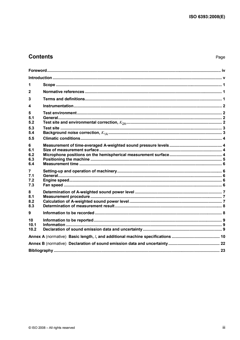 ISO 6393:2008 ISO 6393:2008 - Earth-moving machinery — Determination of sound power level — Stationary test conditions/10/2008 - Page 3 preview