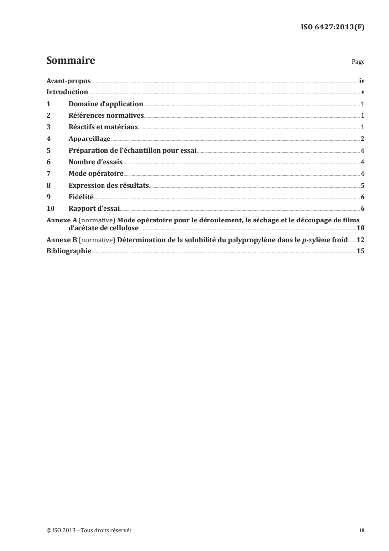ISO 6427:2013 ISO 6427:2013 - Plastiques — Détermination des matières extractibles par des solvants organiques (Méthodes conventionnelles)/6/2013 - Page 3 preview