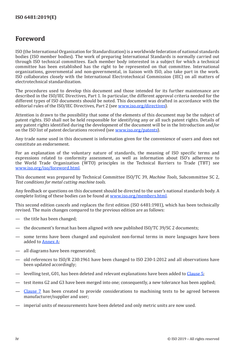 ISO 6481:2019 ISO 6481:2019 - Test conditions for vertical surface type broaching machines — Testing of accuracy/26/2019 - Page 4 preview