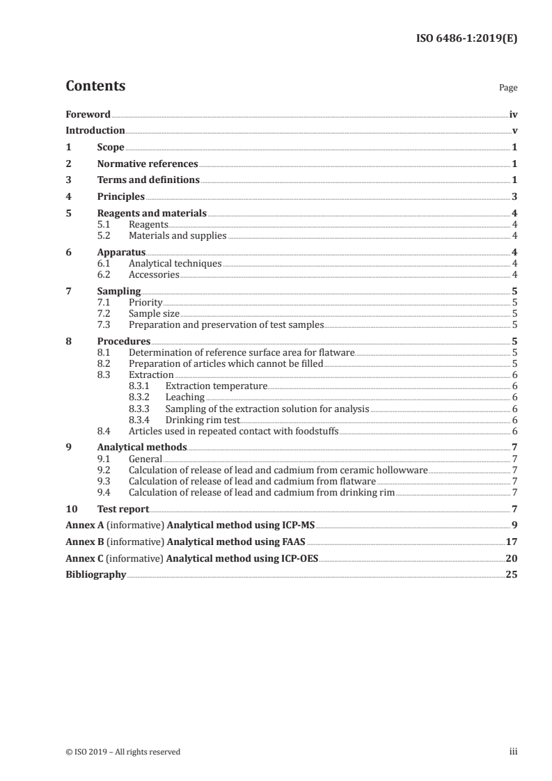 ISO 6486-1:2019 ISO 6486-1:2019 - Ceramic ware, glass ceramic ware and glass dinnerware in contact with food — Release of lead and cadmium — Part 1: Test method/28/2019 - Page 3 preview