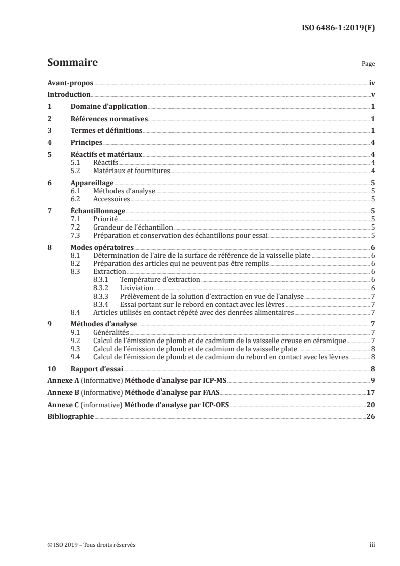 ISO 6486-1:2019 ISO 6486-1:2019 - Vaisselle en céramique, vaisselle en vitrocéramique et vaisselle de table en verre en contact avec les aliments — Émission de plomb et de cadmium — Partie 1: Méthode d'essai/28/2019 - Page 3 preview
