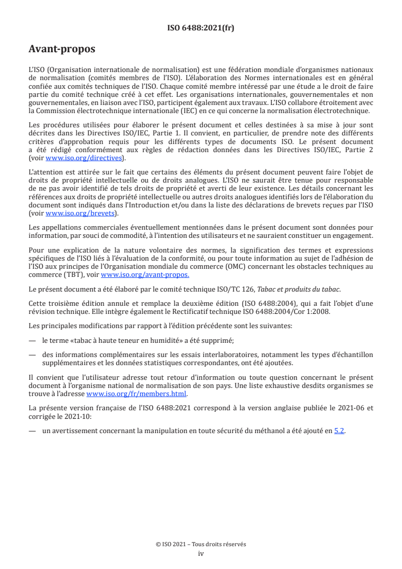 ISO 6488:2021 ISO 6488:2021 - Tabac et produits du tabac — Détermination de la teneur en eau — Méthode de Karl Fischer
Released:6/26/2024 - Page 4 preview