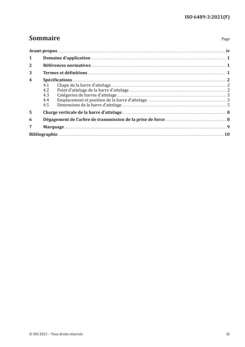 ISO 6489-3:2021 ISO 6489-3:2021 - Véhicules agricoles — Liaisons mécaniques entre véhicules remorqueurs et véhicules remorqués — Partie 3: Barre d'attelage du tracteur/19/2021 - Page 3 preview