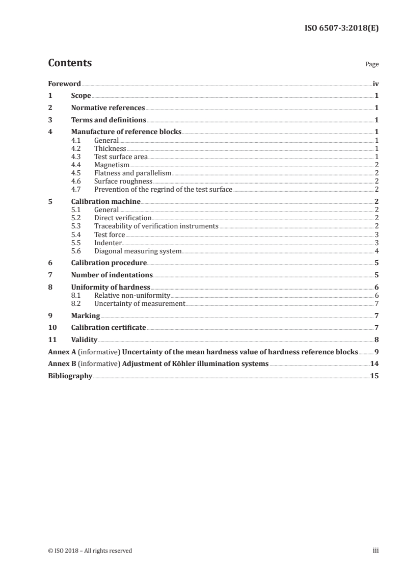 ISO 6507-3:2018 ISO 6507-3:2018 - Metallic materials — Vickers hardness test — Part 3: Calibration of reference blocks/10/2018 - Page 3 preview