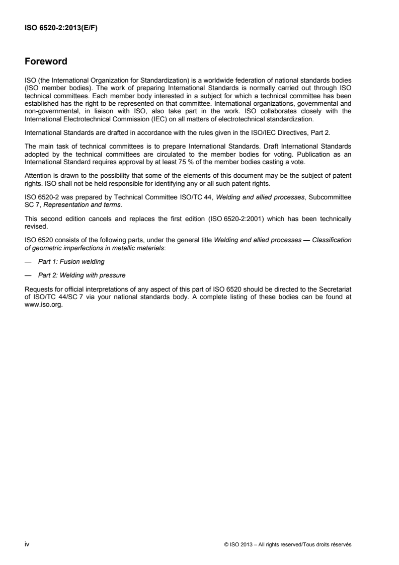 ISO 6520-2:2013 ISO 6520-2:2013 - Welding and allied processes — Classification of geometric imperfections in metallic materials — Part 2: Welding with pressure/24/2013 - Page 4 preview