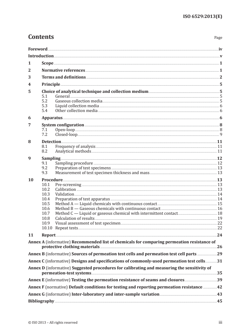 ISO 6529:2013 ISO 6529:2013 - Protective clothing — Protection against chemicals — Determination of resistance of protective clothing materials to permeation by liquids and gases/21/2013 - Page 3 preview