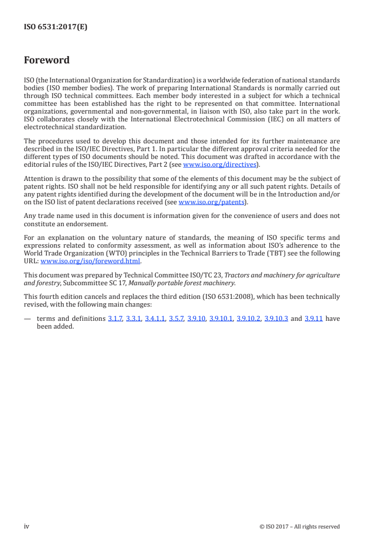 ISO 6531:2017 ISO 6531:2017 - Machinery for forestry — Portable chain-saws — Vocabulary/27/2017 - Page 4 preview