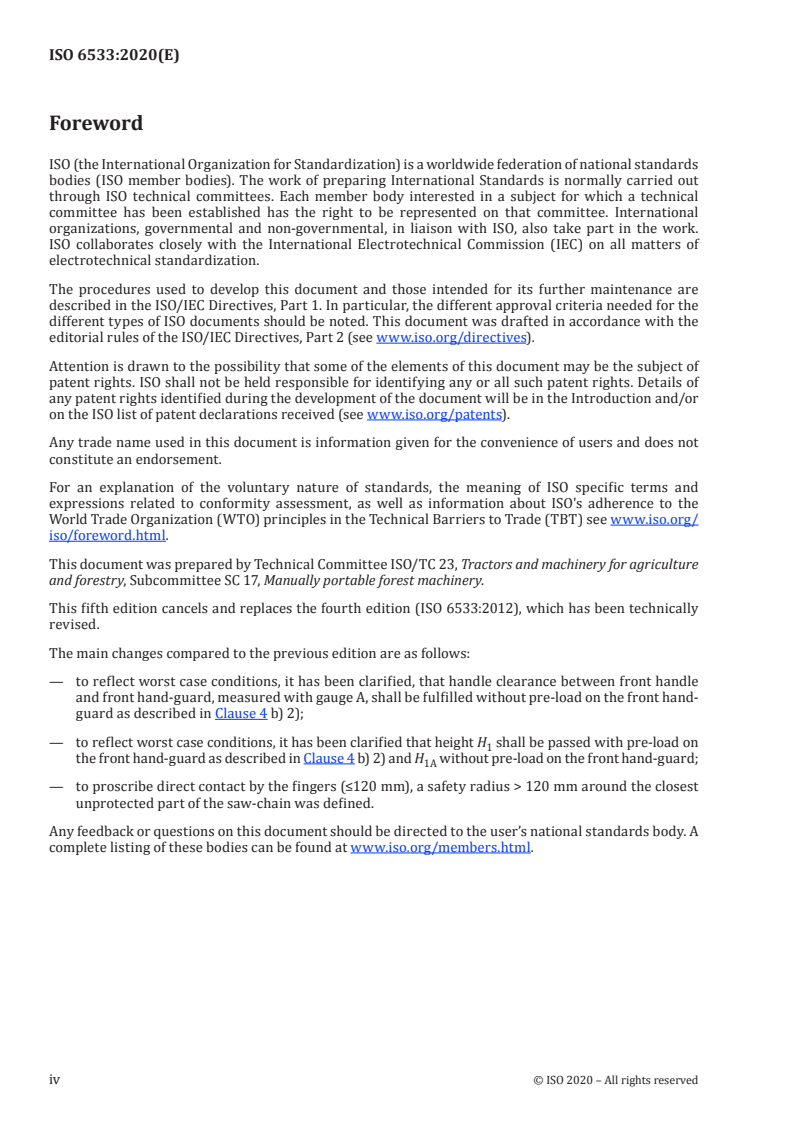 ISO 6533:2020 ISO 6533:2020 - Forestry machinery — Portable chain-saw front hand-guard — Dimensions and clearances/5/2020 - Page 4 preview