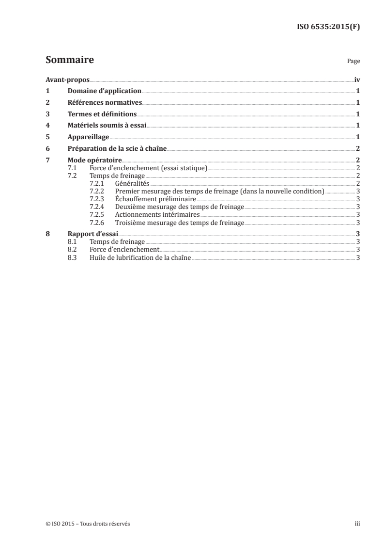 ISO 6535:2015 ISO 6535:2015 - Scies à chaîne portatives — Performance du frein de chaîne/17/2015 - Page 3 preview
