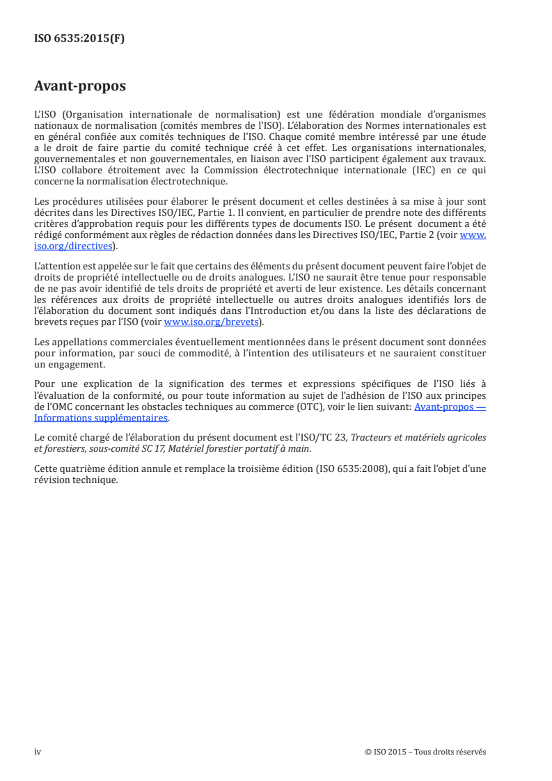 ISO 6535:2015 ISO 6535:2015 - Scies à chaîne portatives — Performance du frein de chaîne/17/2015 - Page 4 preview