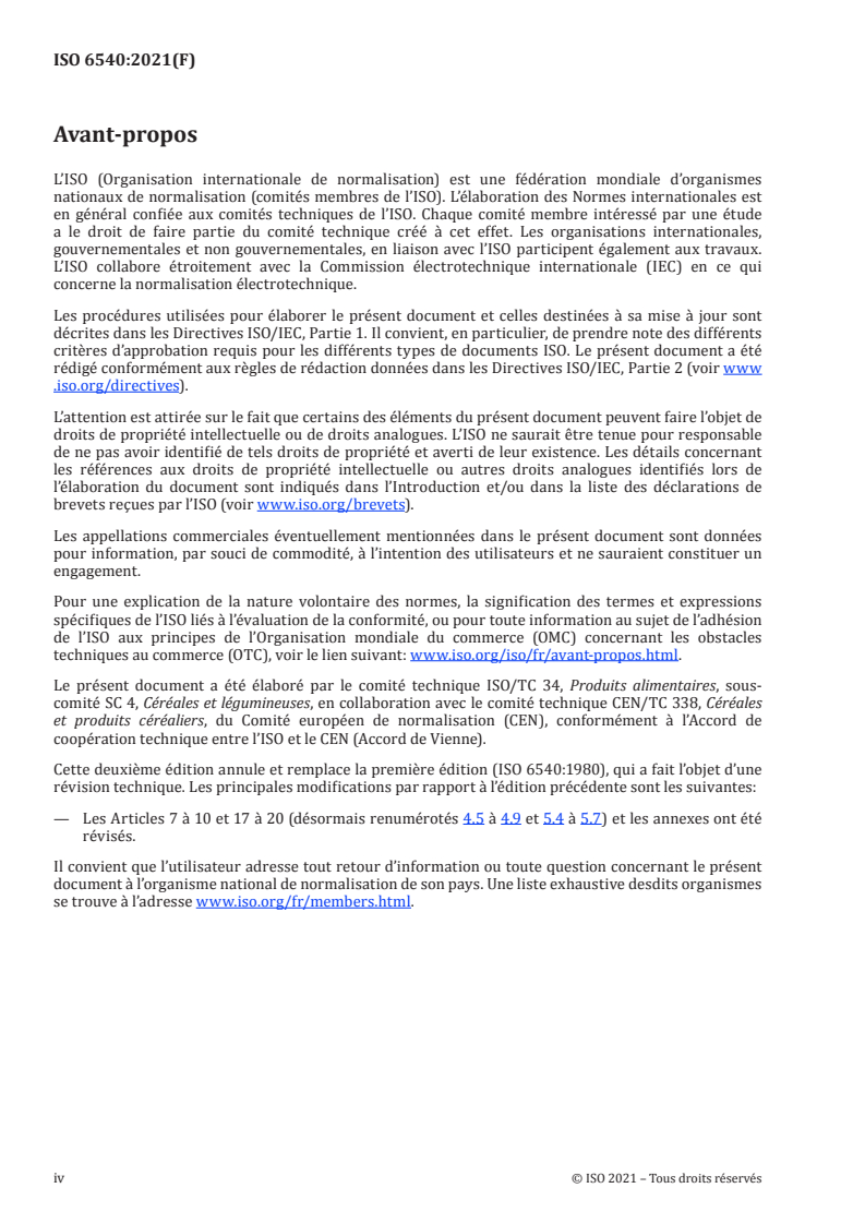 ISO 6540:2021 ISO 6540:2021 - Maïs — Détermination de la teneur en eau (sur grains broyés et sur grains entiers)/19/2021 - Page 4 preview