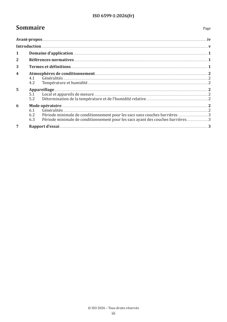 ISO 6599-1:2026 ISO 6599-1:2026 - Emballages — Conditionnement pour essais — Partie 1: Sacs en papier - Page 3 preview