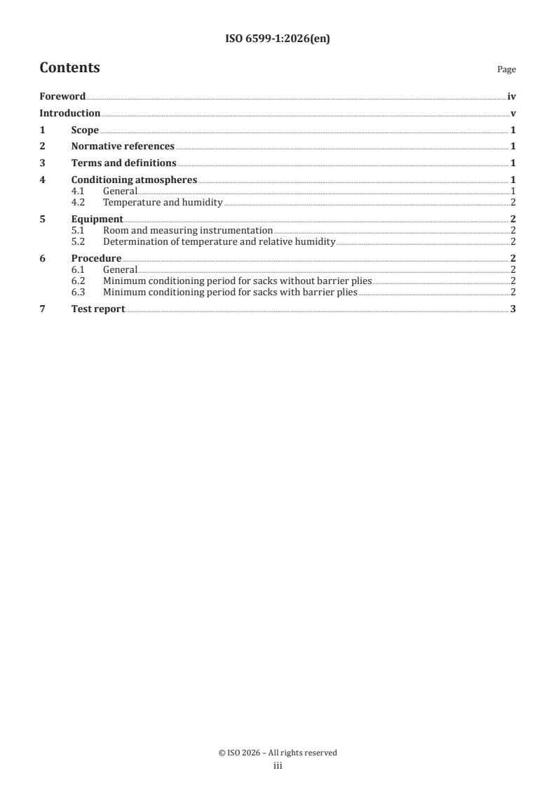 ISO 6599-1:2026 ISO 6599-1:2026 - Packaging — Conditioning for testing — Part 1: Paper sacks - Page 3 preview