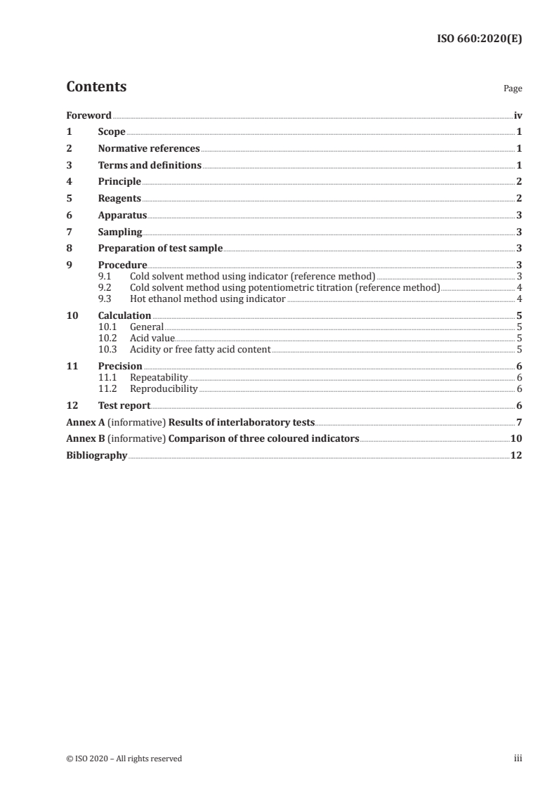 ISO 660:2020 ISO 660:2020 - Animal and vegetable fats and oils — Determination of acid value and acidity/30/2020 - Page 3 preview
