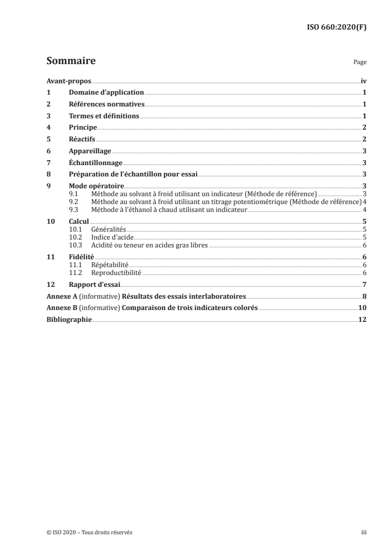 ISO 660:2020 ISO 660:2020 - Corps gras d'origines animale et végétale — Détermination de l'indice d'acide et de l'acidité/24/2020 - Page 3 preview