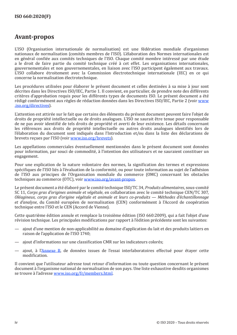 ISO 660:2020 ISO 660:2020 - Corps gras d'origines animale et végétale — Détermination de l'indice d'acide et de l'acidité/24/2020 - Page 4 preview