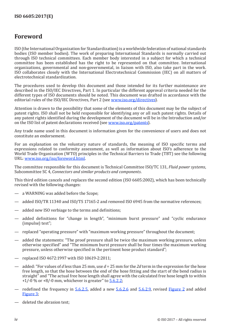 ISO 6605:2017 ISO 6605:2017 - Hydraulic fluid power — Test methods for hoses and hose assemblies/28/2017 - Page 4 preview