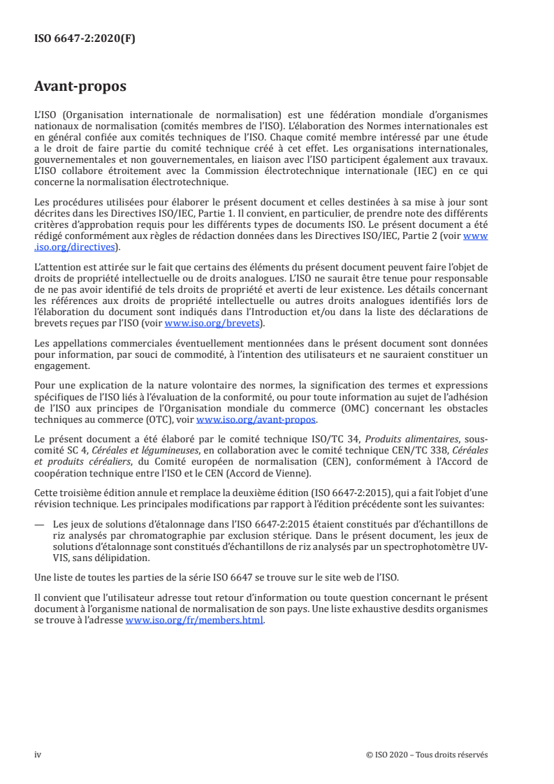 ISO 6647-2:2020 ISO 6647-2:2020 - Riz — Détermination de la teneur en amylose — Partie 2: Méthode spectrophotométrique de routine sans mode opératoire de dégraissage et avec étalonnage à l'aide d'étalons de riz/14/2020 - Page 4 preview