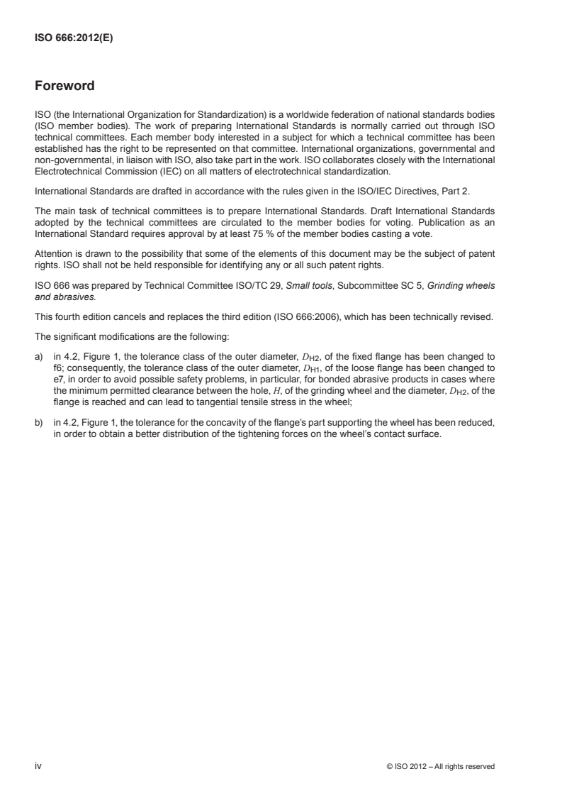 ISO 666:2012 ISO 666:2012 - Machine tools — Mounting of grinding wheels by means of hub flanges/15/2012 - Page 4 preview