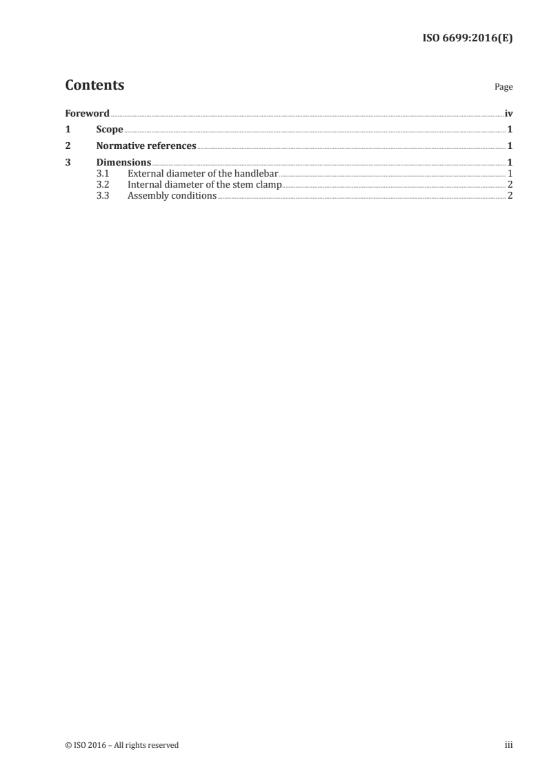 ISO 6699:2016 ISO 6699:2016 - Cycles — Handlebar centre and stem dimensions/5/2016 - Page 3 preview