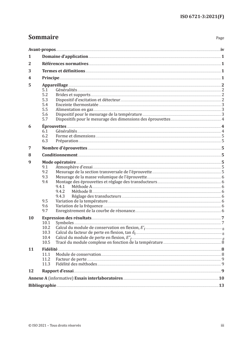ISO 6721-3:2021 ISO 6721-3:2021 - Plastiques — Détermination des propriétés mécaniques dynamiques — Partie 3: Vibration en flexion — Méthode en résonance/19/2021 - Page 3 preview