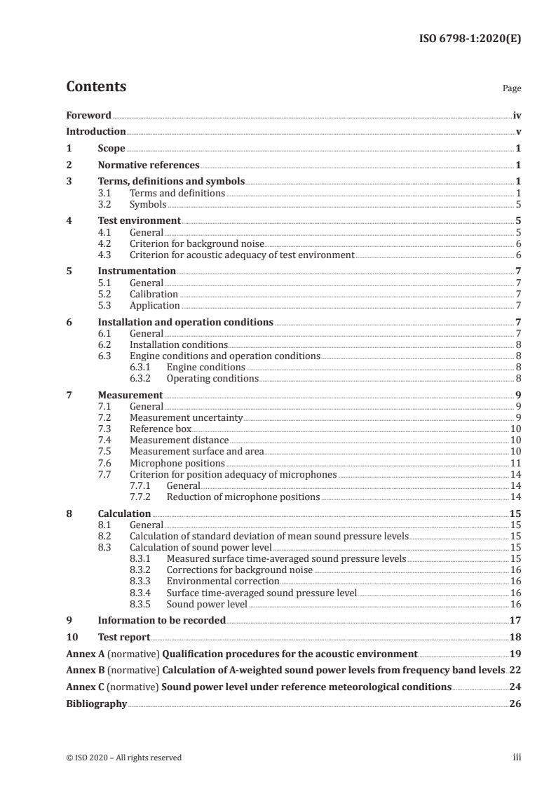 ISO 6798-1:2020 ISO 6798-1:2020 - Reciprocating internal combustion engines — Measurement of sound power level using sound pressure — Part 1: Engineering method/25/2020 - Page 3 preview