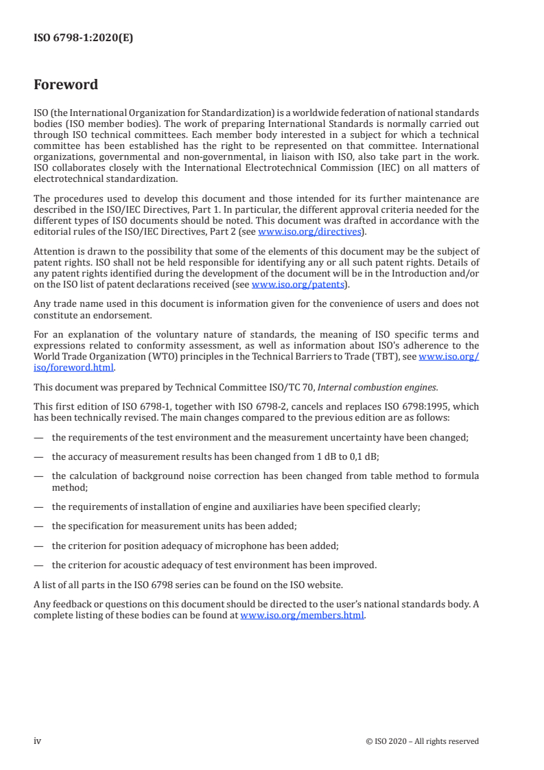ISO 6798-1:2020 ISO 6798-1:2020 - Reciprocating internal combustion engines — Measurement of sound power level using sound pressure — Part 1: Engineering method/25/2020 - Page 4 preview