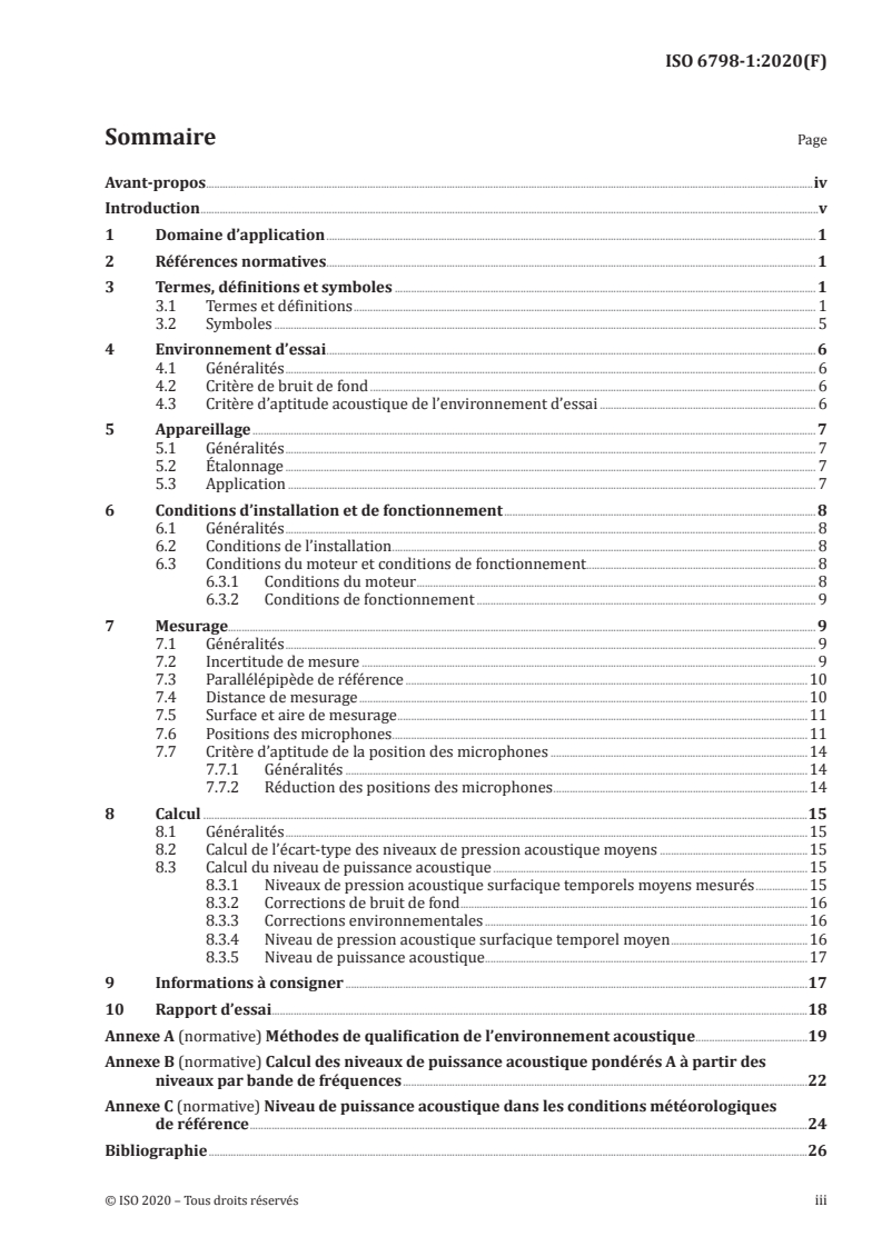 ISO 6798-1:2020 ISO 6798-1:2020 - Moteurs alternatifs à combustion interne — Mesurage du niveau de puissance acoustique à partir de la pression acoustique — Partie 1: Méthode d'expertise/25/2020 - Page 3 preview