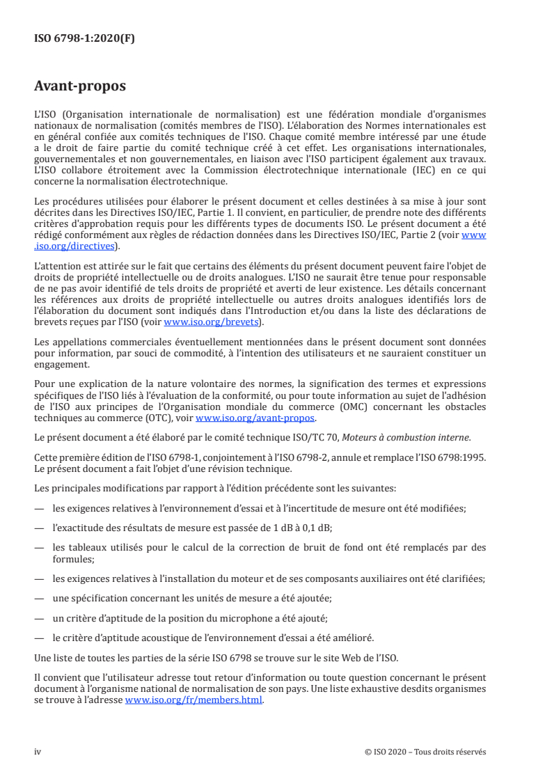 ISO 6798-1:2020 ISO 6798-1:2020 - Moteurs alternatifs à combustion interne — Mesurage du niveau de puissance acoustique à partir de la pression acoustique — Partie 1: Méthode d'expertise/25/2020 - Page 4 preview