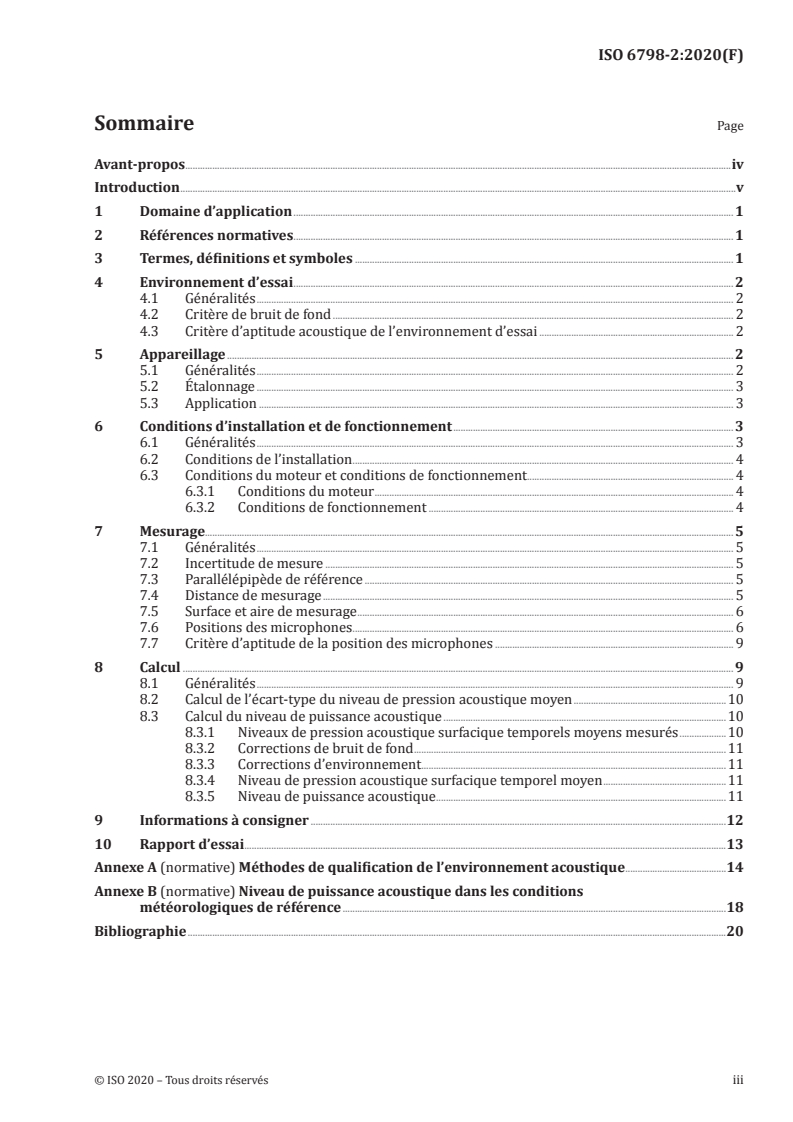 ISO 6798-2:2020 ISO 6798-2:2020 - Moteurs alternatifs à combustion interne — Mesurage du niveau de puissance acoustique à partir de la pression acoustique — Partie 2: Méthode de contrôle/26/2020 - Page 3 preview