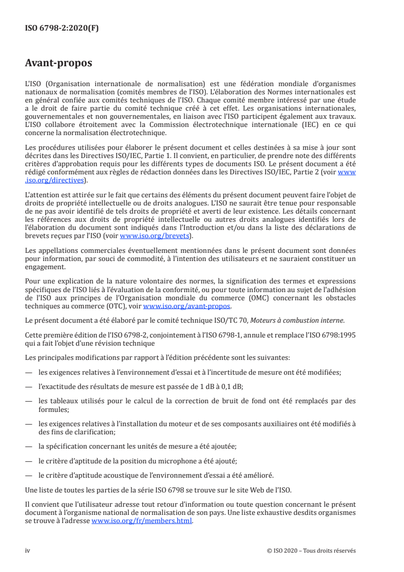 ISO 6798-2:2020 ISO 6798-2:2020 - Moteurs alternatifs à combustion interne — Mesurage du niveau de puissance acoustique à partir de la pression acoustique — Partie 2: Méthode de contrôle/26/2020 - Page 4 preview